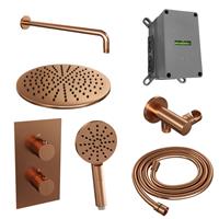 Brauer Inbouw Regendouche Set  Copper Edition Gebogen Wanduitloop Ronde Hoofddouche 30 cm Met Handdouche 3 Standen Koper