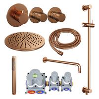 Brauer Inbouw Regendouche Set  Copper Edition Gebogen Wanduitloop Ronde Hoofddouche 30 cm Met Twee Stopkranen en Glijstang Koper