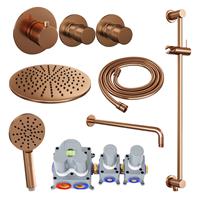 Brauer Inbouw Regendouche Set  Copper Edition Gebogen Wanduitloop Ronde Hoofddouche 30 cm Met Twee Stopkranen Glijstang en Handdouche 3 Standen Koper