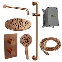 Brauer Inbouw Regendouche Set  Copper Edition Gebogen Wanduitloop Ronde Hoofddouche 30 cm Met Glijstang en Handdouche 3 Standen Koper