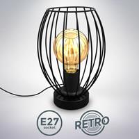 B.K.LICHT Tischleuchte schwarz Metall Draht Industrie Nachttischlampe Retro Vintage E27