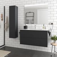 Muebles Ideal badkamermeubel 100cm mat zwart met spiegel en spiegellamp