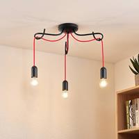 Lucande Jorna plafondlamp, 3-lamps, kabel rood