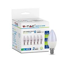 V-tac - E14 Weiße LED-Glühbirnen - rtl - Kerze - 6PC - Pack - IP20 - 5.5W - 470 Lumen - 2700K