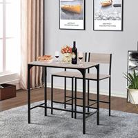 HOMCOM Bartafel met 2 stoelen 3-delige tafelset barstoel barkruk MDF naturel zwart