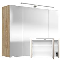 Spiegelschrank 90cm Eiche hell RIMAO-100 LED, B x H x T: ca. 90 x 68 x 20,5 cm