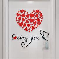 Love Heart DIY verwijderbare muurstickers Room Decor 3d muurstickers, afmeting: 40cm x 40cm (rood)