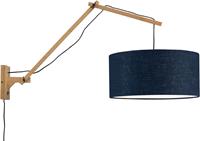 Good & Mojo Wandlamp - ANDES - Bamboe/Linnen - Lange Arm - Naturel - Product Kleur: Donkerblauw / Product Met gloeilamp: Nee - Donkerblauw