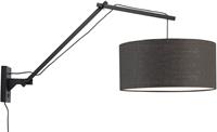 Good & Mojo Wandlamp - ANDES - Bamboe/linnen - Lange arm - Zwart - Product Kleur: Donker grijs / Product Met gloeilamp: Nee - Donker grijs