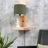 Good & Mojo Wandlamp met boekenplank - ANDES - Bamboe/Linnen - Naturel - Product Kleur: Mosgroen / Product Met gloeilamp: Nee - Mosgroen