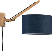 Good & Mojo Wandlamp - ANDES - Bamboe/Linnen - Korte Arm - Naturel - Product Kleur: Donkerblauw / Product Met gloeilamp: Nee - Donkerblauw