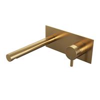 Brauer Gold Edition inbouw wastafelkraan plaat met rechte uitloop en korte handgreep geborsteld messing PVD