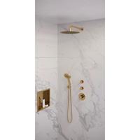 Brauer Gold Edition complete inbouw regendouche set 20 geborsteld messing PVD met 3 standen handdouche, gebogen wandarm en 30cm hoofddouche