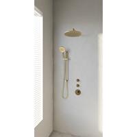 Brauer Gold Edition complete inbouw regendouche set 24 geborsteld messing PVD met 3 standen handdouche, gebogen wandarm, glijstang en 30cm hoofddouche