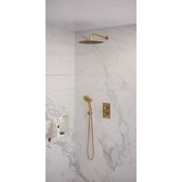 Brauer Gold Edition complete inbouw regendouche set 34 geborsteld messing PVD met 3 standen handdouche, gebogen wandarm en 30cm hoofddouche