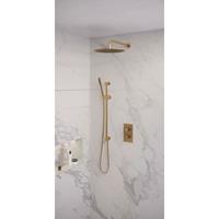 Brauer Gold Edition complete inbouw regendouche set 40 geborsteld messing PVD met staafhanddouche, gebogen wandarm, glijstang en 30cm hoofddouche