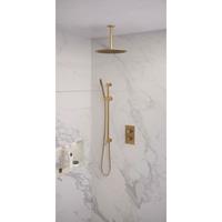 Brauer Gold Edition complete inbouw regendouche set 42 geborsteld messing PVD met staafhanddouche, plafondarm, glijstang en 30cm hoofddouche