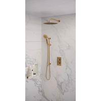 Brauer Gold Edition complete inbouw regendouche set 46 geborsteld messing PVD met 3 standen handdouche, gebogen wandarm, glijstang en 30cm hoofddouche