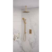 Brauer Gold Edition complete inbouw regendouche set 48 geborsteld messing PVD met 3 standen handdouche, plafondarm, glijstang en 30cm hoofddouche