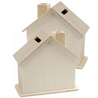 Set van 4x stuks beschilderbare hobby/knutsel spaarpot houten huisjes 10 cm -