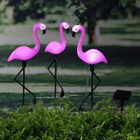 HI Grondpinnen 3 st solar LED flamingo