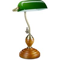 RELAXDAYS Bankerlampe, neigbarer Glasschirm, geschwungener Holzfuß, Schreibtischlampe Vintage, Bibliothekslampe, grün