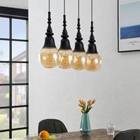Lucande Gesja hanglamp, 4-lamps, lang, zwart