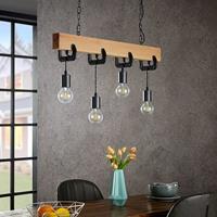 Lindby Asya hanglamp, 4-lamps, hout, zwart