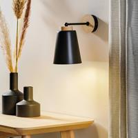 EULUNA Wandlamp Periot K1 met houtdecoratie, zwart