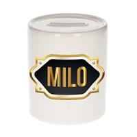 Bellatio Milo naam cadeau spaarpot met gouden embleem - kado verjaardag/ vaderdag/ pensioen/ geslaagd/ bedankt
