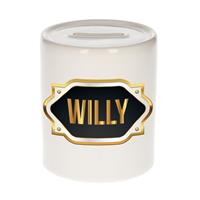 Bellatio Willy naam cadeau spaarpot met gouden embleem - kado verjaardag/ vaderdag/ pensioen/ geslaagd/ bedankt