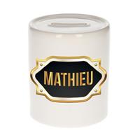 Bellatio Mathieu naam cadeau spaarpot met gouden embleem - kado verjaardag/ vaderdag/ pensioen/ geslaagd/ bedankt