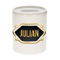 Bellatio Julian naam cadeau spaarpot met gouden embleem - kado verjaardag/ vaderdag/ pensioen/ geslaagd/ bedankt