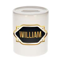 Bellatio William naam cadeau spaarpot met gouden embleem - kado verjaardag/ vaderdag/ pensioen/ geslaagd/ bedankt