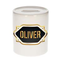 Bellatio Oliver naam cadeau spaarpot met gouden embleem - kado verjaardag/ vaderdag/ pensioen/ geslaagd/ bedankt
