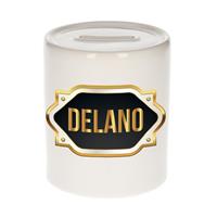Bellatio Delano naam cadeau spaarpot met gouden embleem - kado verjaardag/ vaderdag/ pensioen/ geslaagd/ bedankt