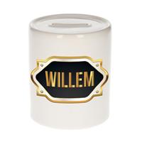 Bellatio Willem naam cadeau spaarpot met gouden embleem - kado verjaardag/ vaderdag/ pensioen/ geslaagd/ bedankt