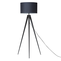 beliani Stehlampe Schwarz Metall 156 cm runder Stoffschirm Dreibeinig langes Kabel mit Schalter Modernes Design