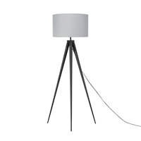 beliani Stehlampe Schwarz Metall 156 cm runder Stoffschirm in Grau Dreibeinig langes Kabel mit Schalter Modernes Design