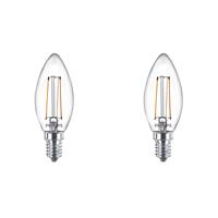 PHILIPS - LED Lamp Filament - Set 2 Stuks - Classic LEDCandle 827 B35 CL - E14 Fitting - 2W - Warm Wit 2700K | Vervangt 25W