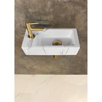 Douche Concurrent Fonteinset Mini-Rhea Rechthoek Links 36x18x9cm Keramiek Glans Wit Marmerlook Goud Toiletkraan Amador Sifon Plug Bevestigingsset