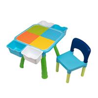 Decopatent Kindertafel met 1 Stoeltje - Speeltafel met bouwplaat en Tafel kant - 4 Bakjes - Geschikt voor Duplo Bouwstenen