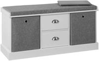 Sitzkommode Schuhschrank Sitzbank mit 2 grauen Körben und Schubladen weiß