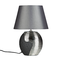 Beliani - Tischlampe Schwarz und Silber Porzellanfuß Stoffschirm langes Kabel mit Schalter Modern Glamourös