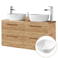 Waschtischunterschrank 120cm mit 2 Keramibecken LUTON-56-CRAFT Wotaneiche B/H/T 121/76,5/46 cm