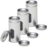 3x Zilveren Ronde Kruidenpotjes Met Strooier 10 Cm - Kruidenstrooier - Specerijen Potjes - Kruidenblikje