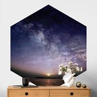 Klebefieber Hexagon Fototapete selbstklebend Sonne und Sternenhimmel am Meer