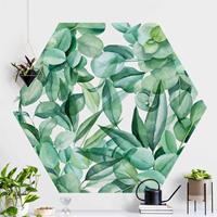 Klebefieber Hexagon Fototapete selbstklebend Dickicht Eukalyptusblätter Aquarell