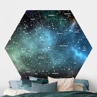 Hexagon Fototapete selbstklebend Sternbilder Karte Galaxienebel