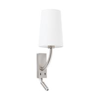 FARO BARCELONA Wandlamp Rem met LED leeslampje, wit/nikkel